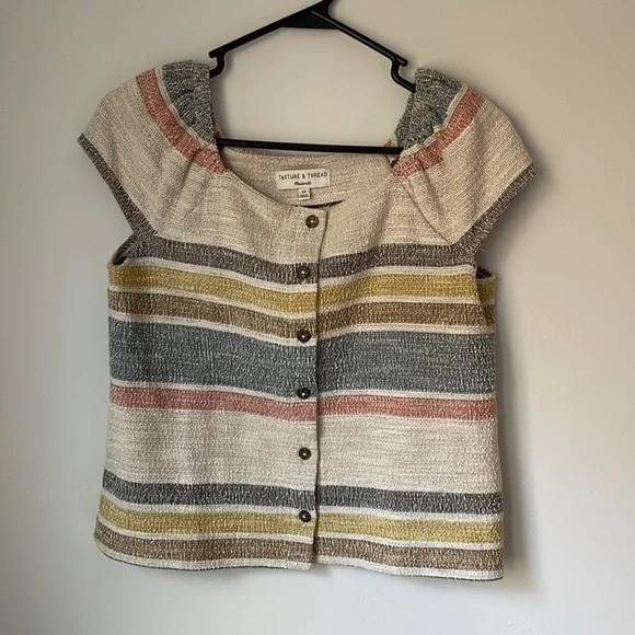 Madewell striped button up short sleeve top - Picture 1 of 3